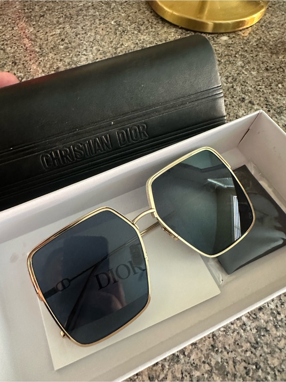 Dior Gold Frame Sunglasses with Dark Blue Lenses